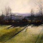 Mill Hill East - Oil and mixed media on canvas 12 x 12" - Painting by Rory Browne