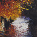 "Autumn Weir. The Duddon", Oil on canvas, 11 x 8 inches - Painting by Rory Browne