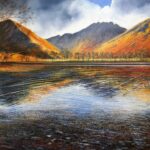 "Buttermere pines." Oil 100 x 100 A painting by Rory Browne