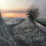 "On the way home. Evening light. The fens." Oil. 91 x 91 cm. A painting by Rory Browne
