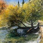 "Olive Tree by the Water. Caesarea Philippi" An oil painting by Rory Browne
